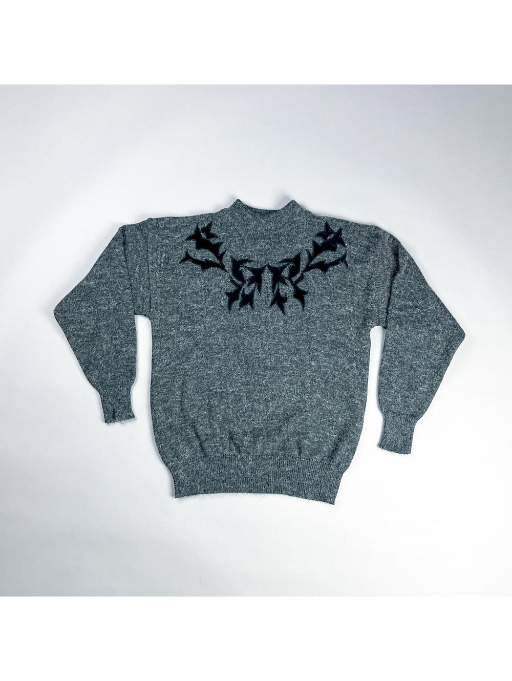 Vintage Knit Sweater | Dark Gray Women's Pullover Jumper with Black Graphic